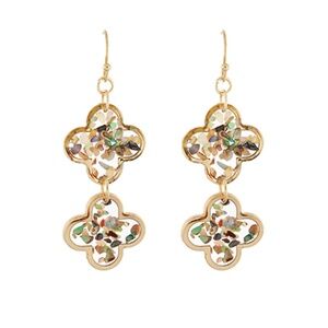 Double Clover Abalone Dangle Earrings